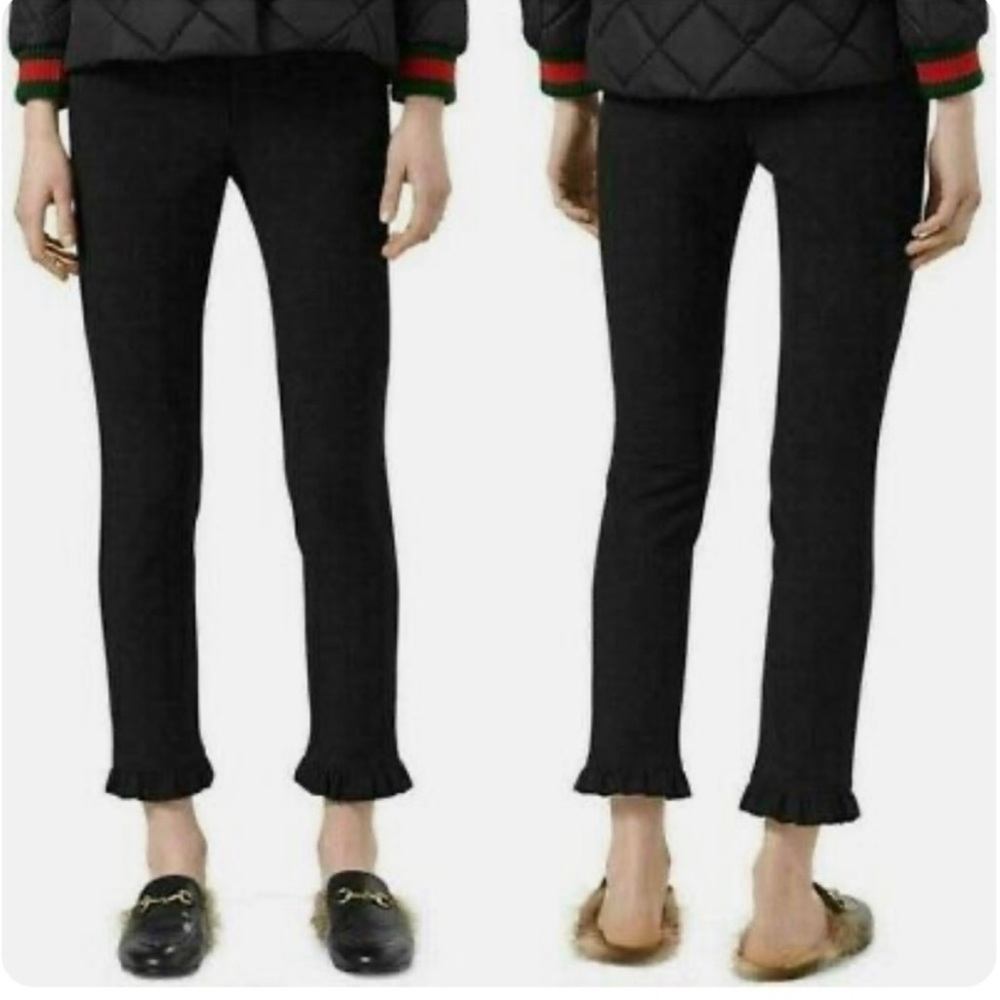 EUC Authentic Black Gucci Mid-Rise Ruffle Hem Pants Italian Sz42